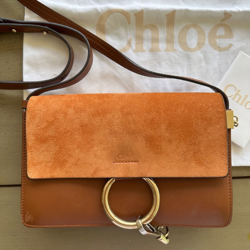 Chloe small Faye camel shoulder crossbody bag